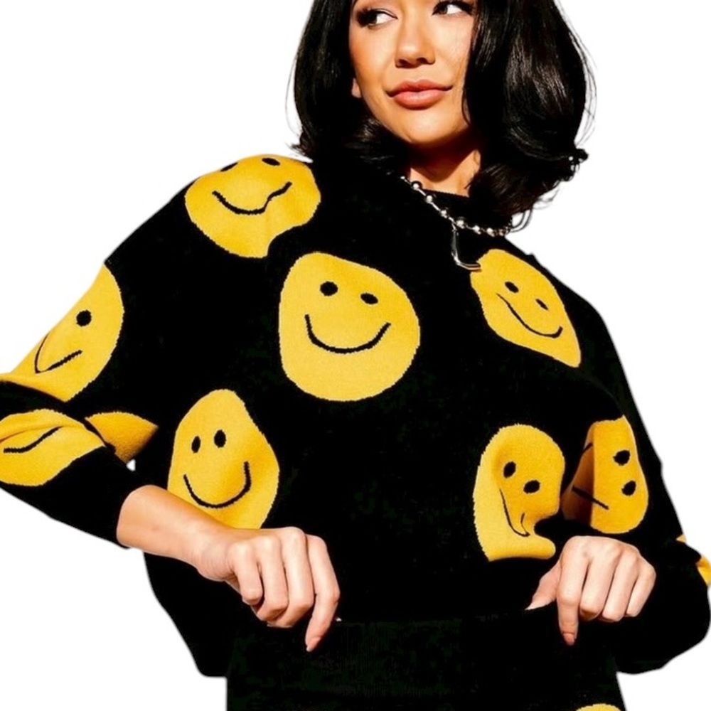 Dressed in LALA Sweater with Yellow Smiley Faces- The Most Fun- Sweater only